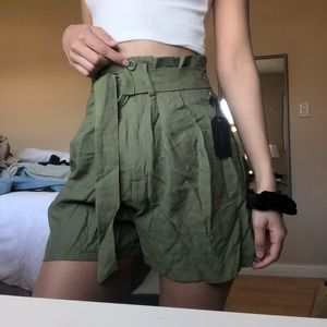Army green flowy shorts